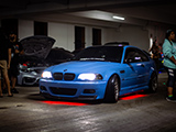 Blue BMW M3 with Red Underglow Lights