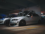 Bagged Audi A3 Hatchback at Parking Garage Party