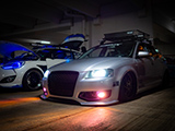 Bagged Silver Audi A3 in Parking Garage