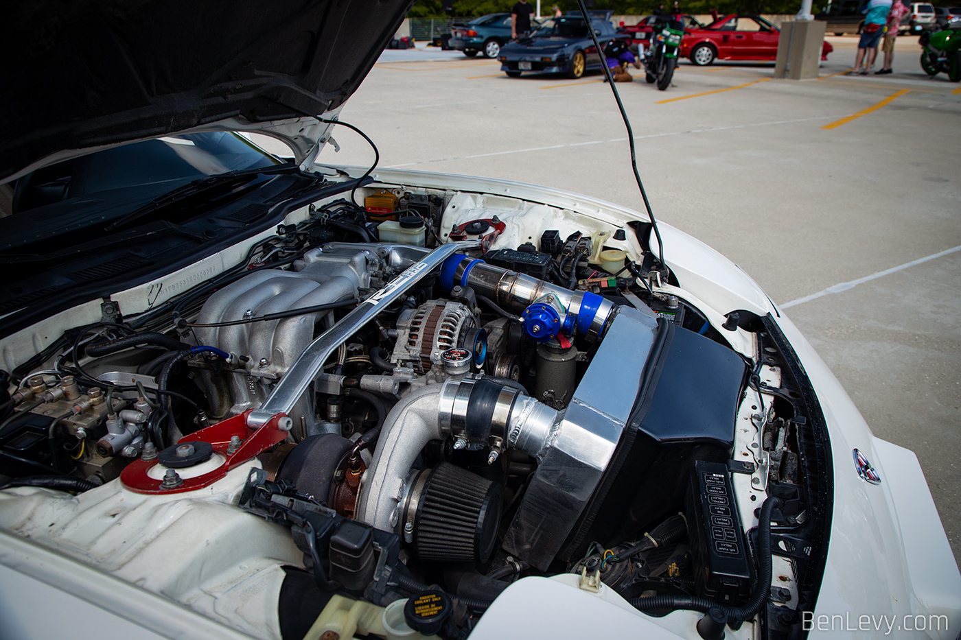 Engine of a Mazda RX-7 with upgraded turbo