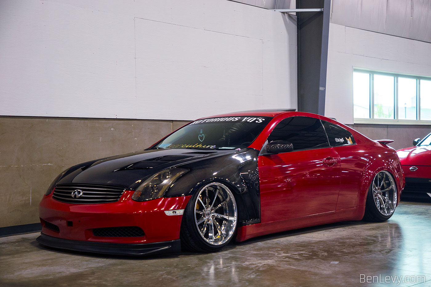 Bagged Red Infiniti G35 Coupe
