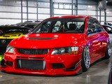 Front of Red Lancer Evo at Slammedenuff Chicago 2021