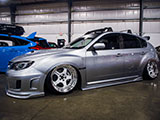 White WORK Meister Wheels on Silver Subaru WRX