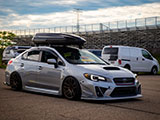 Silver WRX on airbags leaving Slammedenuff Chicago