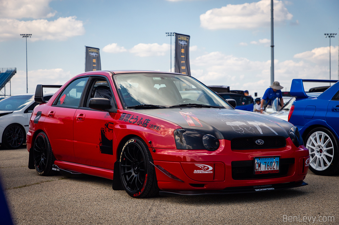 Red Subaru Impreza at Subiefest Midwest