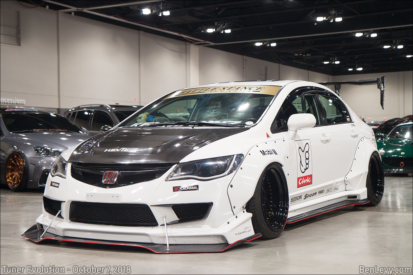 White Honda Civic with JDM front