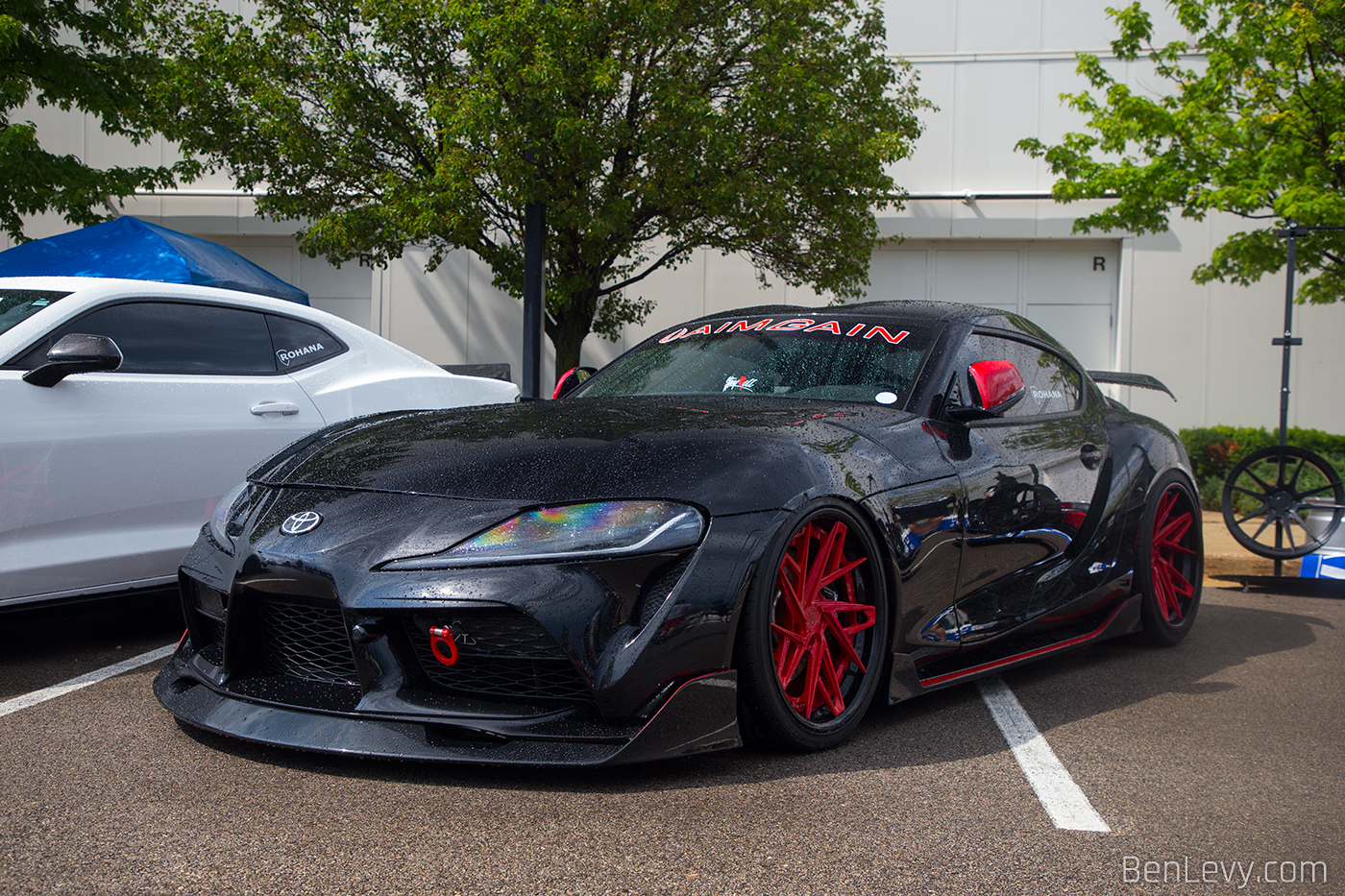 Black Toyota Supra with Red Accents