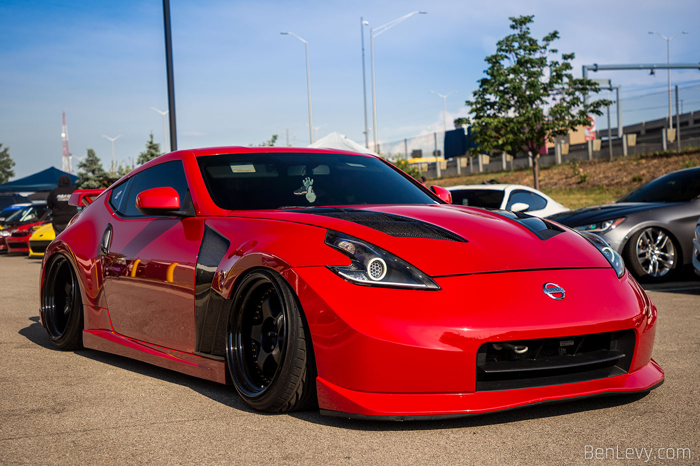 Red Nissan 370Z with custom hood and fenders - BenLevy.com