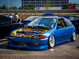 Blue Civic Hatchabck with Yellow Engine Bay