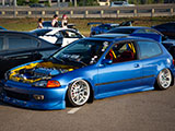 Blue Honda Civic Hatchabck with Yellow Engine Bay