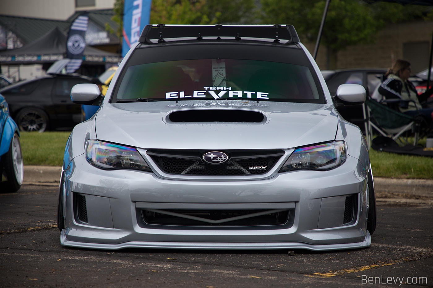 Front of Silver Subaru WRX from Team Elevate
