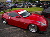 Slammed Red Nissan 370Z at Stancedownlow Tuner Fest