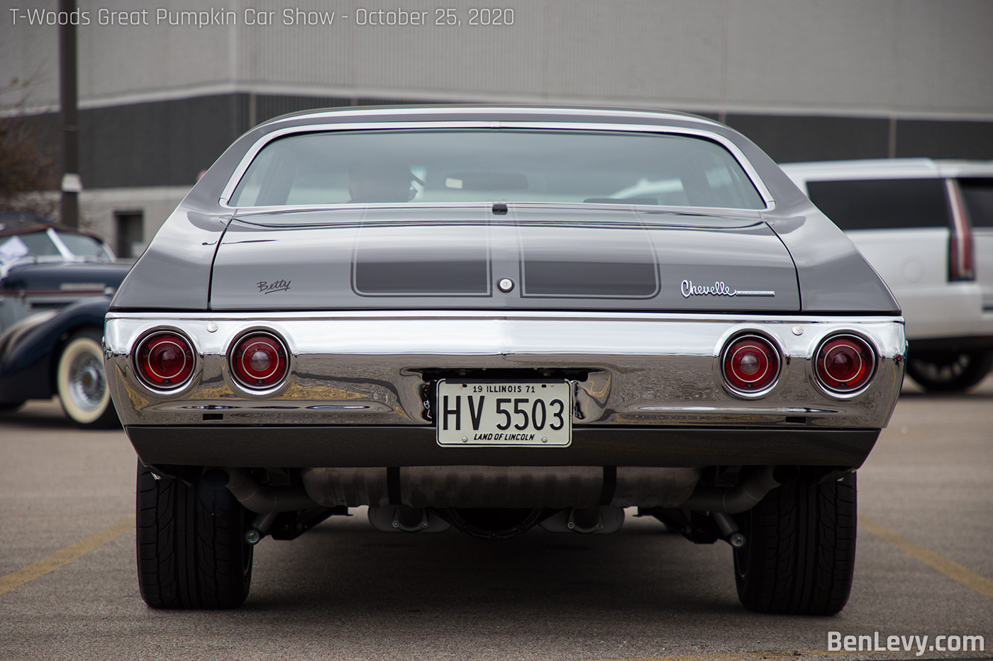 Rear shot of a grey Chevelle