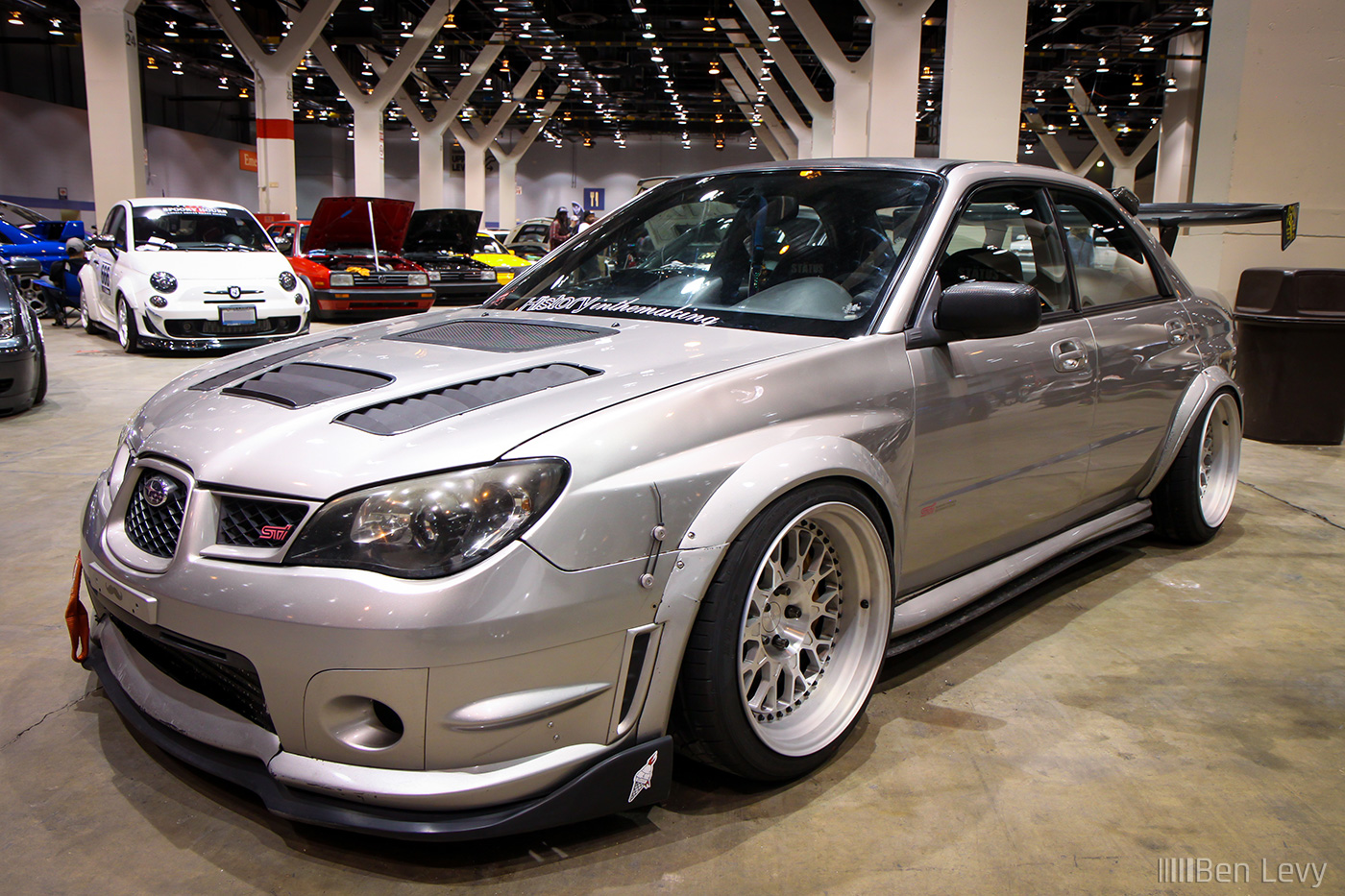 Silver WRX STI with vented hood