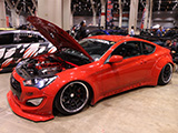 Red Hyundai Genesis Coupe with Overfenders