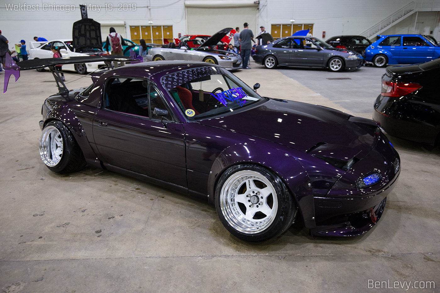 Purple Mazda Miata with Low Profile Headlights