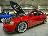 Red Mitsubishi Lancer Evolution MR with SSR MS3R wheels