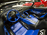 Black and blue leather interior in Dodge Viper