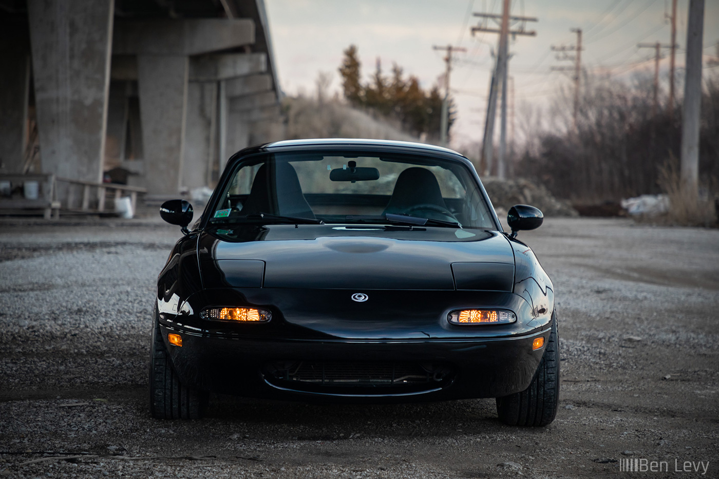 Front of Black Miata with Smoked Turn Signals