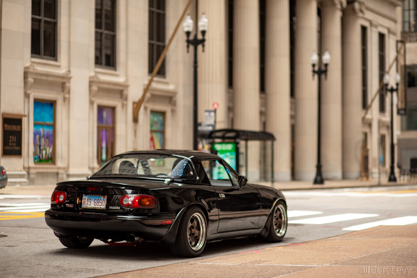 Black Mazda Miata in Chicago's Financial District