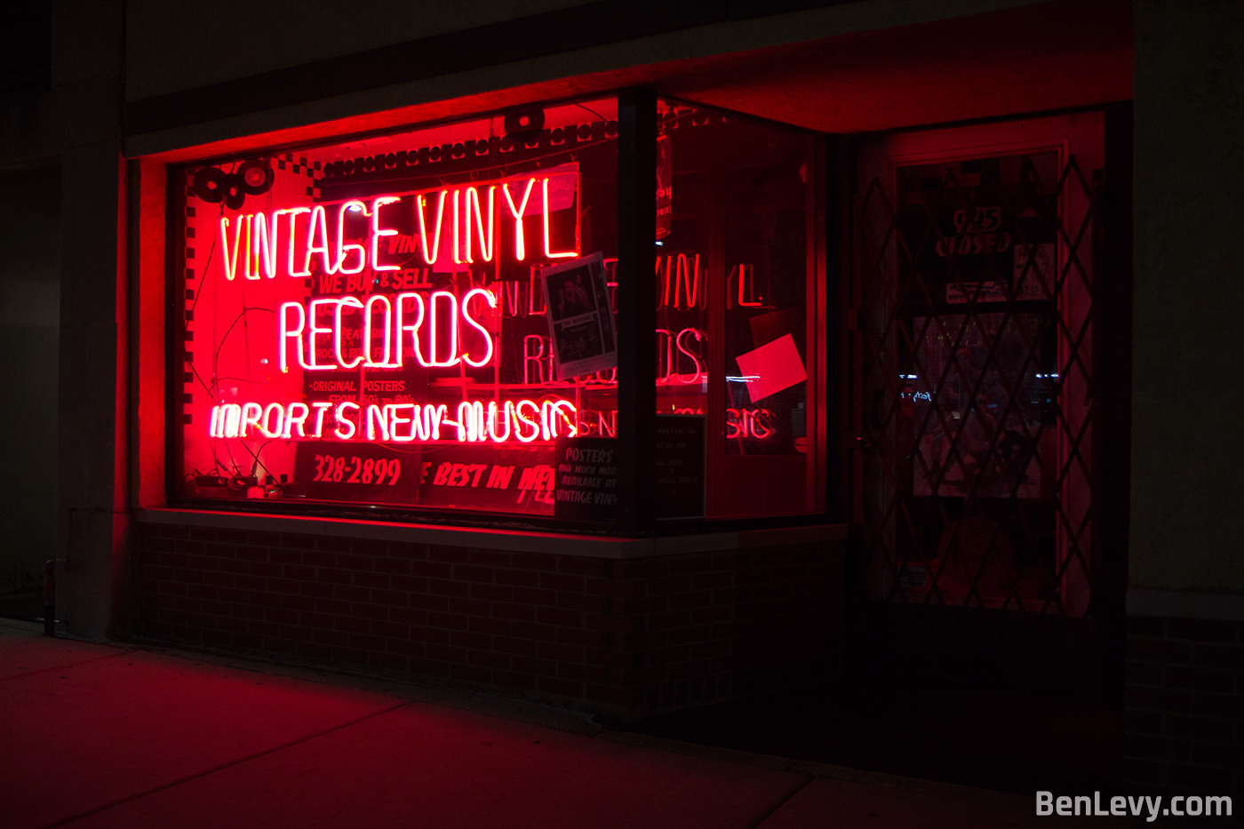 Red lighting at Vintage Vinyl Records in Evanston