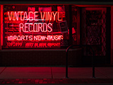 Vintage Vinyl Records in Evanston at night