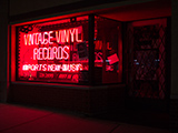 Red lighting at Vintage Vinyl Records in Evanston