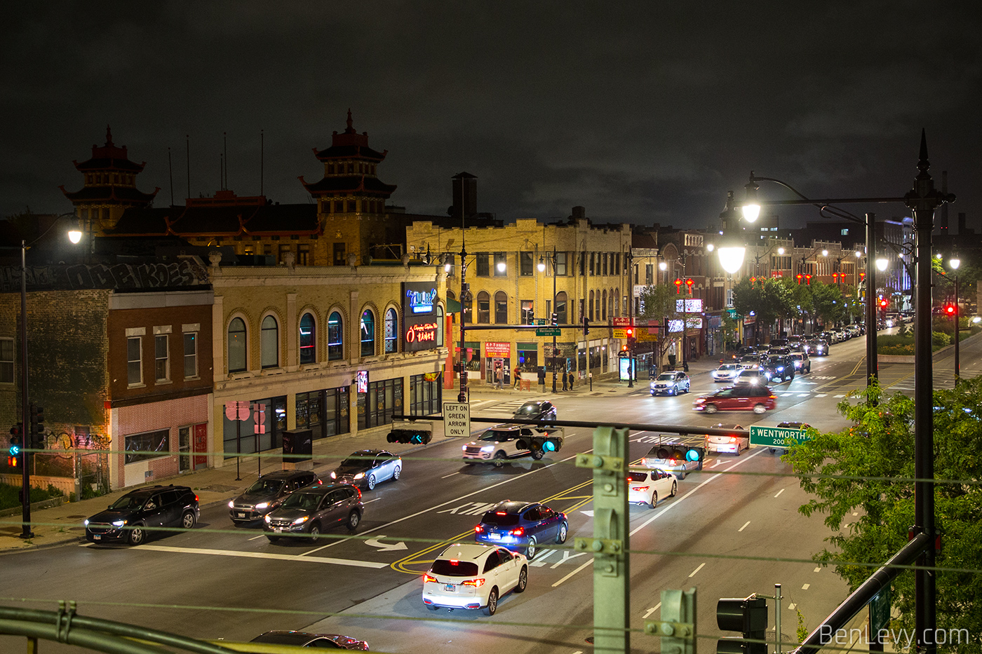 Chinatown as seen from the Red Line Station at night