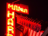 Neon Lights on the sign for Millen Hardware in Wilmette, IL
