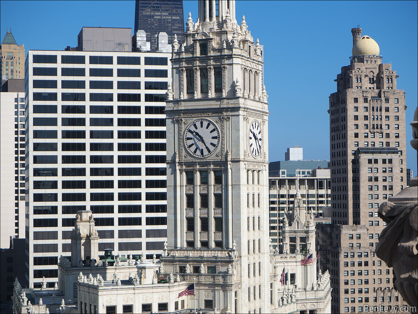 The clock on the Wrigley Building